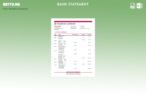 модерен стил Данска Arbejdernes Landsbank извод од банкарски ексел шаблон